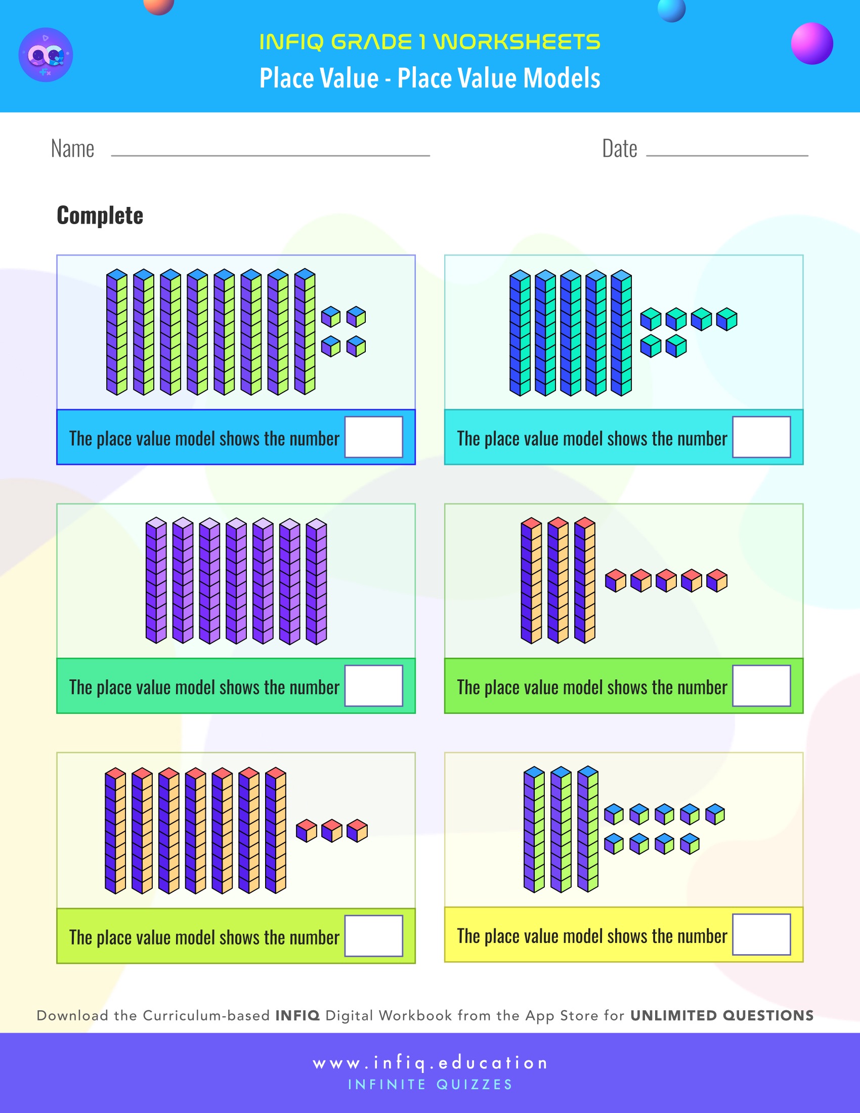 INFIQ | GRADE 1 Math Worksheets- Place Value - Place Value Models