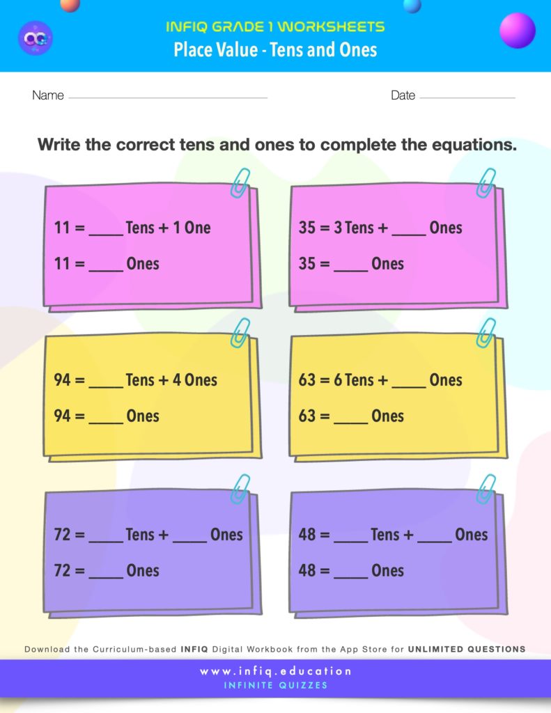 Grade 1 Math: Place Value - Tens and Ones Worksheet