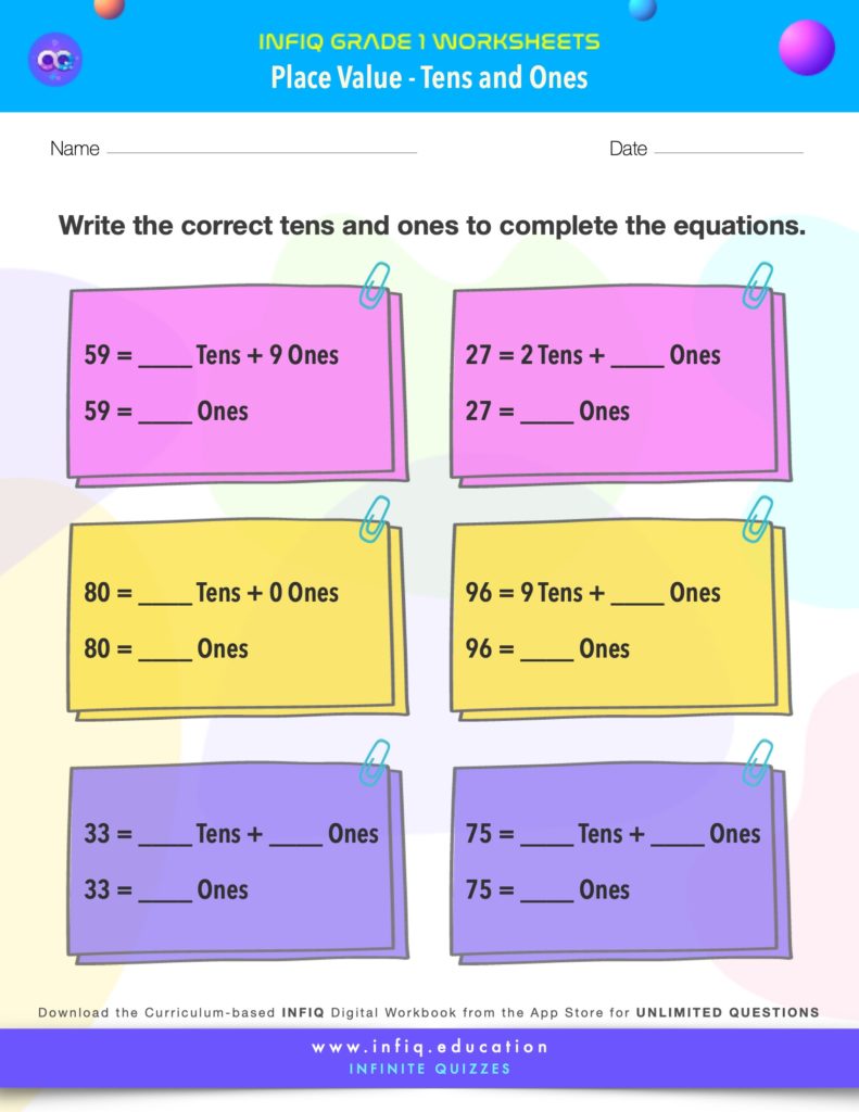 Grade 1 Math: Place Value - Tens and Ones Worksheet