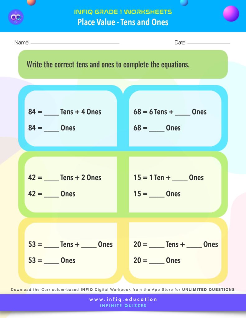 Grade 1 Math: Place Value - Tens and Ones Worksheet