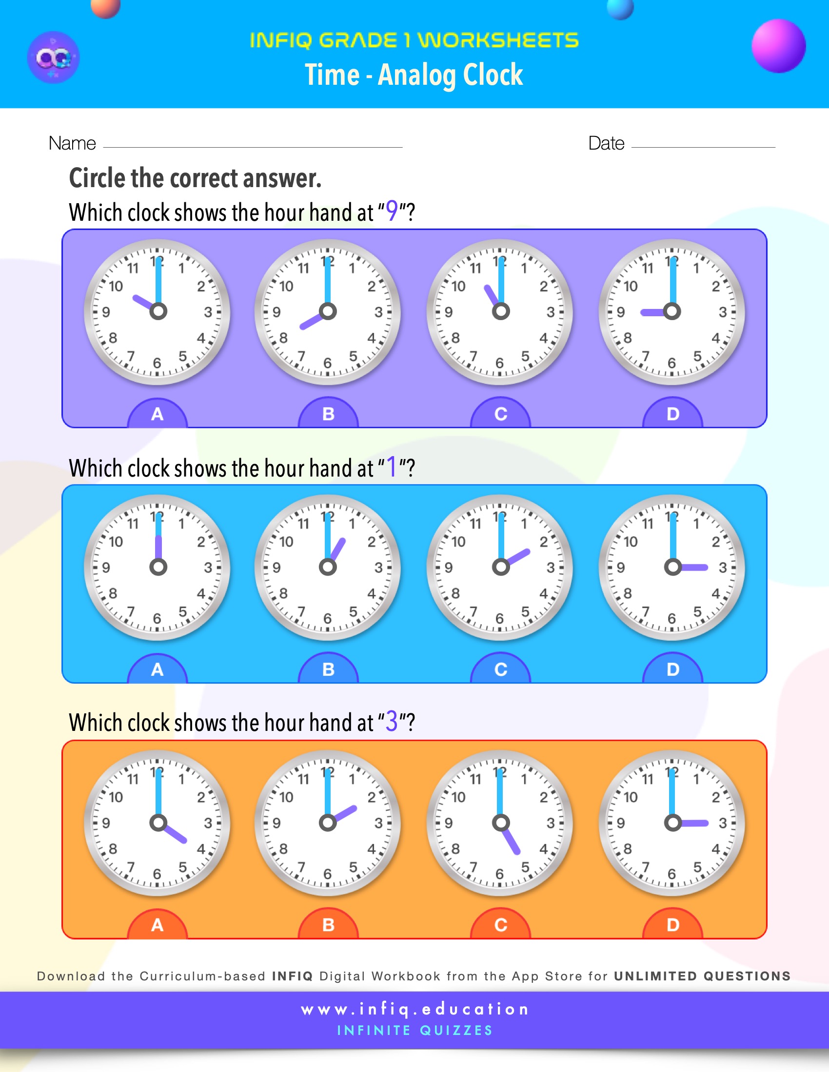 Grade 1 Math: Time - Analog Clock Worksheet