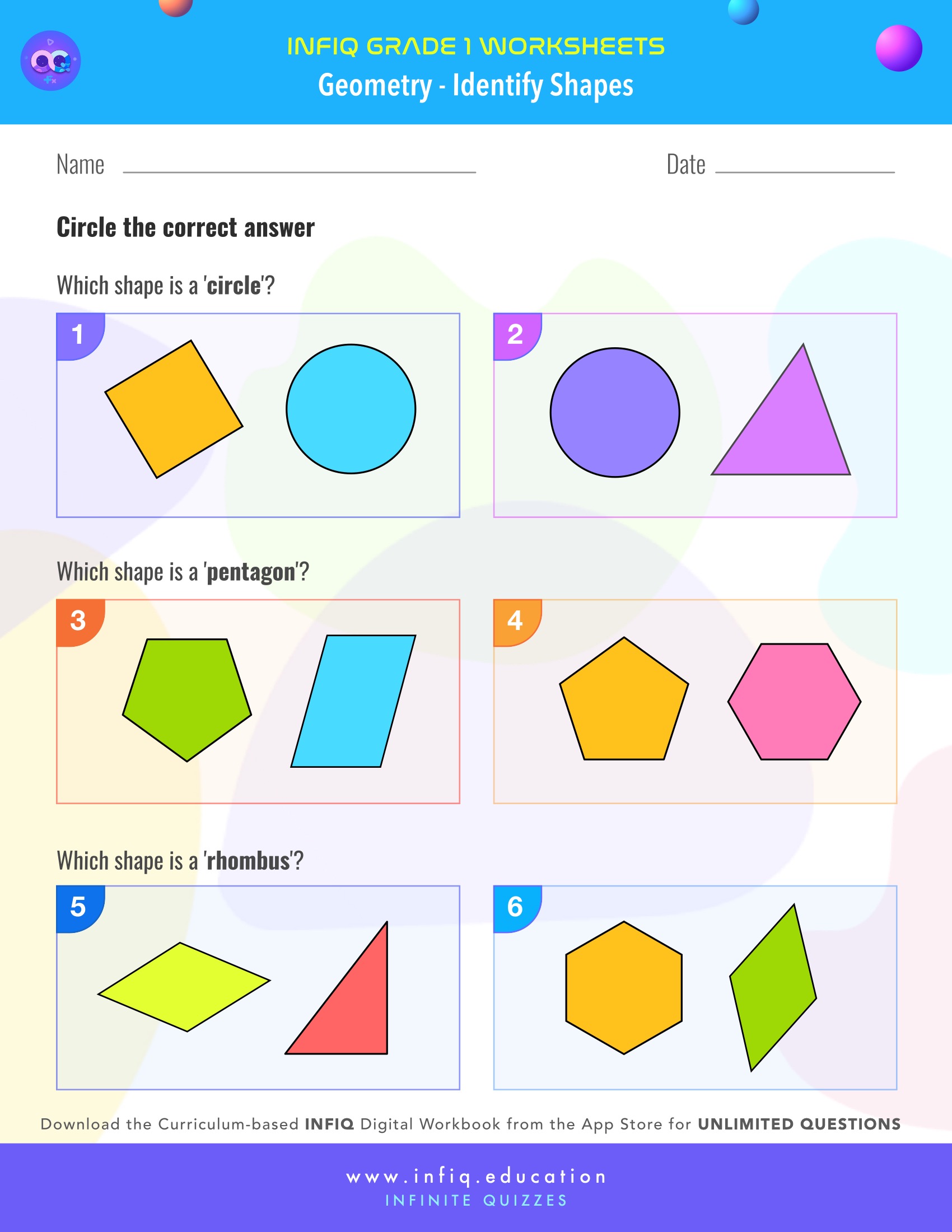 Grade 1 Math: Geometry - Identify Shapes Worksheet